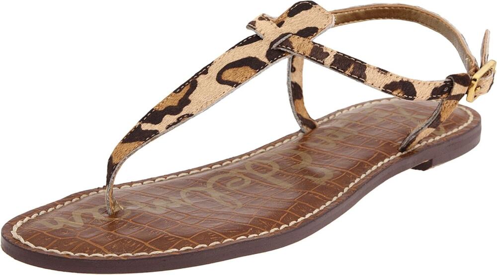 Sam Edelman Gigi Sandal brown/black leopard print calf hair strap sz 8.5 GUC